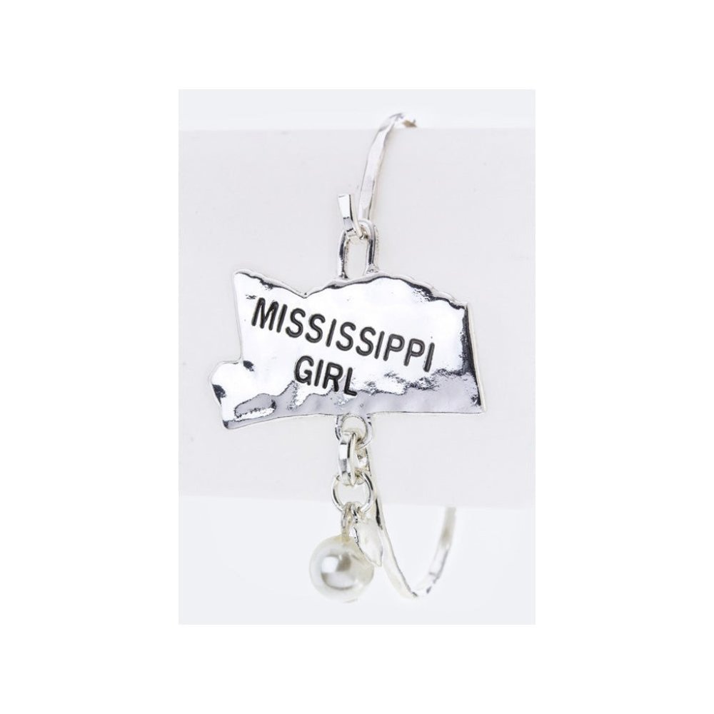 New Stylish Mississippi Girl State Map Hook Bangle Bracelet Jewelry Set - Silver